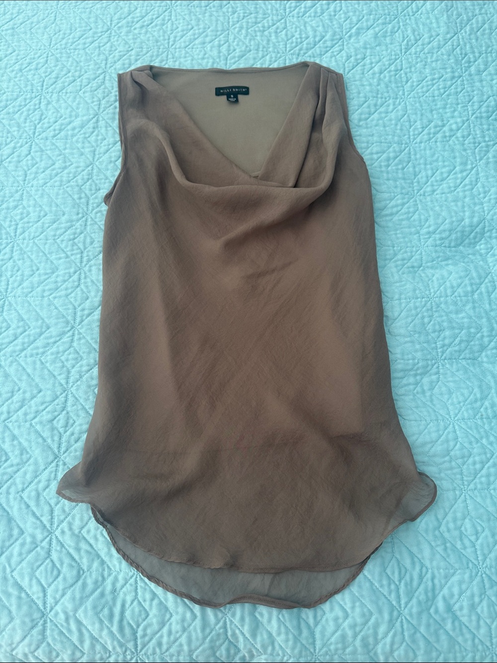Will Smith Sleeveless Cowl Neck Women's Top in light olive brown Sz S